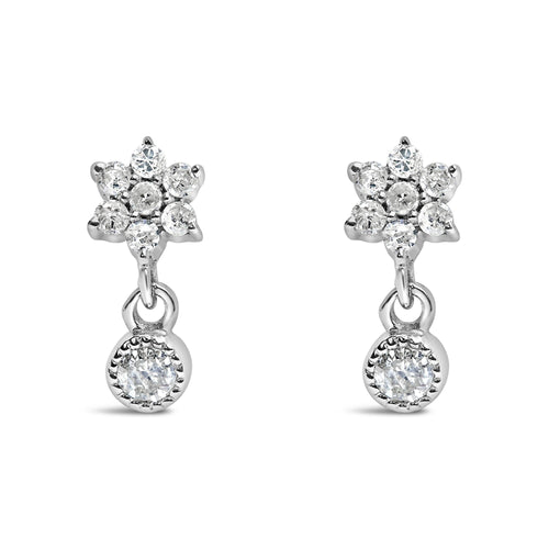 .925 Sterling Silver 1/10 Cttw Diamond Star Stud with Bezel Drop Dangle Earrings (I-J Color, I2-I3 Clarity)-0