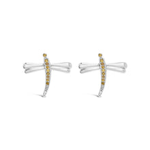 .925 Sterling Silver Yellow Diamond Accent Dragonfly Stud Earrings (Yellow Color, I2-I3 Clarity)-0