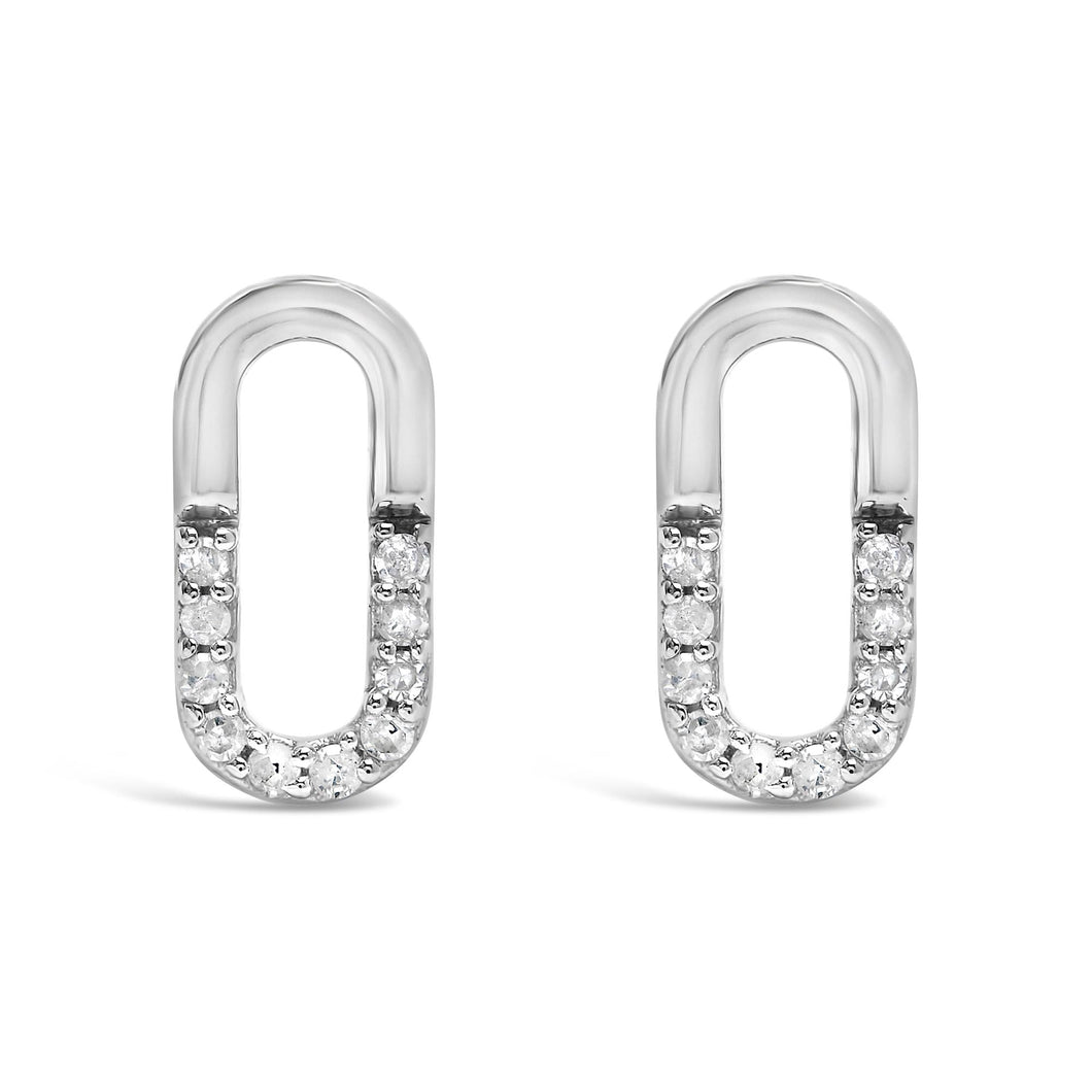 925 Sterling Silver 1/10 Diamond Diamond Paperclip Stud Earrings (H-I Color, I2-I3 Clarity)-0