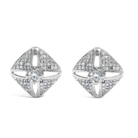 .925 Sterling Silver 1.0 Cttw Diamond Studded Rhombus Stud Earring (H-I Color, I2-I3 Clarity)