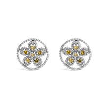 .925 Sterling Silver Yellow Diamond Accent Star and Wheel Milgrain Style Stud Earrings (Yellow Color, I2-I3 Clarity)-0