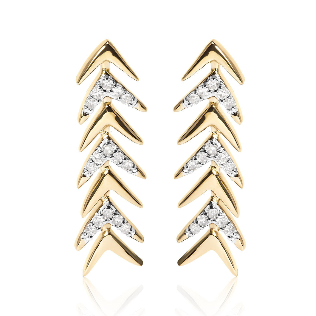 18K Yellow Gold Plated .925 Sterling Silver 1/5 Cttw Diamond Chevron Arrow Stud Earring (I-J Color, I2-I3 Clarity)-0