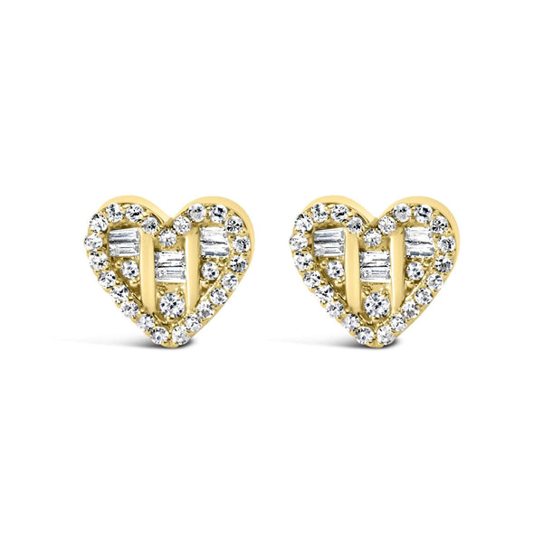 .925 Sterling Silver 1/2 Cttw Round and Baguette Diamond Composite Heart Shaped Stud Earring (I-J Color, SI2-I1 Clarity)