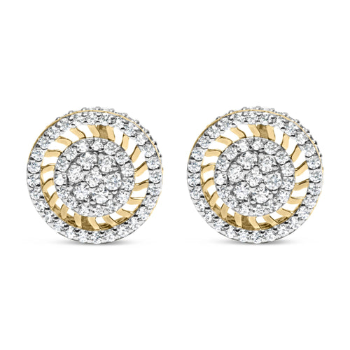 10K Yellow Gold 1.00 Cttw Diamond Halo Radiant Sunburst Stud Earrings (I-J Color, I2-I3 Clarity)-0
