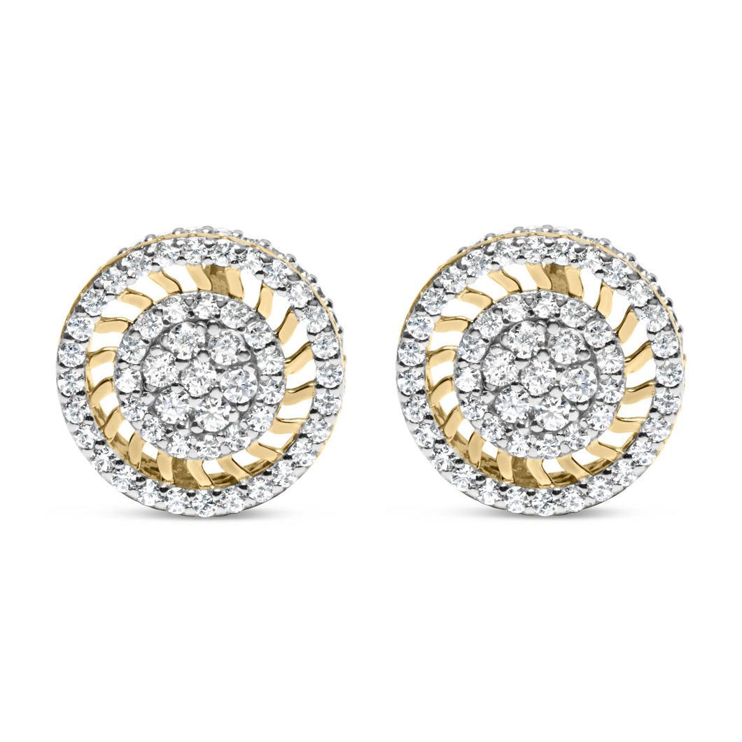 10K Yellow Gold 1.00 Cttw Diamond Halo Radiant Sunburst Stud Earrings (I-J Color, I2-I3 Clarity)-0