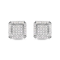 10K White Gold 1 1/10 Cttw Princess Diamond Composite and Halo Stud Earrings (I-J Color, I1-I2 Clarity)