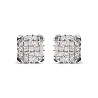 10K White Gold 3/4 Cttw Princess Diamond Composite Open Frame Stud Earrings (I-J Color, I1-I2 Clarity)