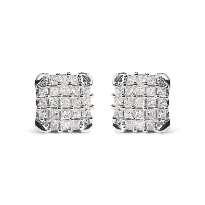 10K White Gold 3/4 Cttw Princess Diamond Composite Open Frame Stud Earrings (I-J Color, I1-I2 Clarity)