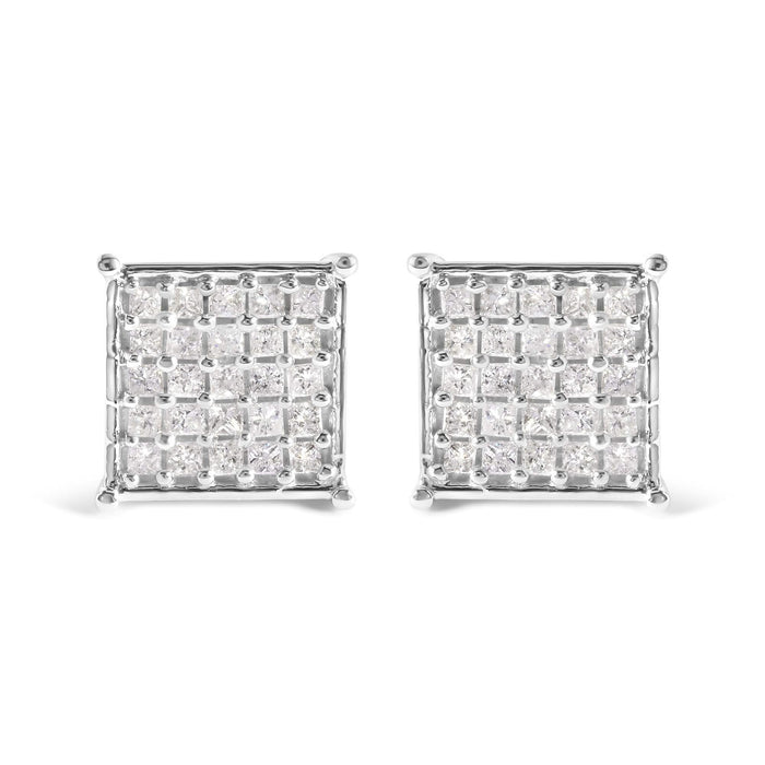 10K White Gold 3/4 Cttw Princess Diamond Composite Stud Earrings (I-J Color, I1-I2 Clarity)