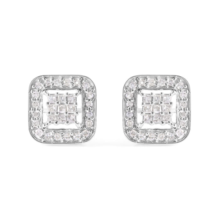 10K White Gold 5/8 Cttw Diamond Square Shaped Composite Stud Earrings (I-J Color, I1-I2 Clarity)