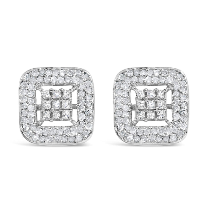 10K White Gold 1.00 Cttw Diamond Composite and Halo Stud Earrings (I-J Color, I1-I2 Clarity)