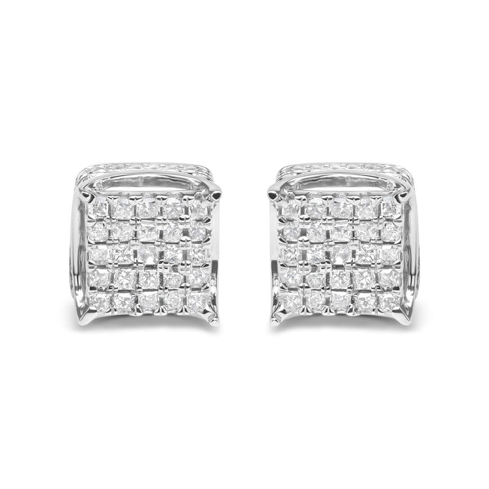 10K White Gold 1/2 Cttw Princess Cut Diamond Square Shaped Multi Stone Stud Earrings (H-I Color, SI1-SI2 Clarity)