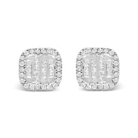 10K White Gold Invisible Set 1/2 Cttw Diamond Composite and Halo Stud Earrings (H-I Color, I1-I2 Clarity)