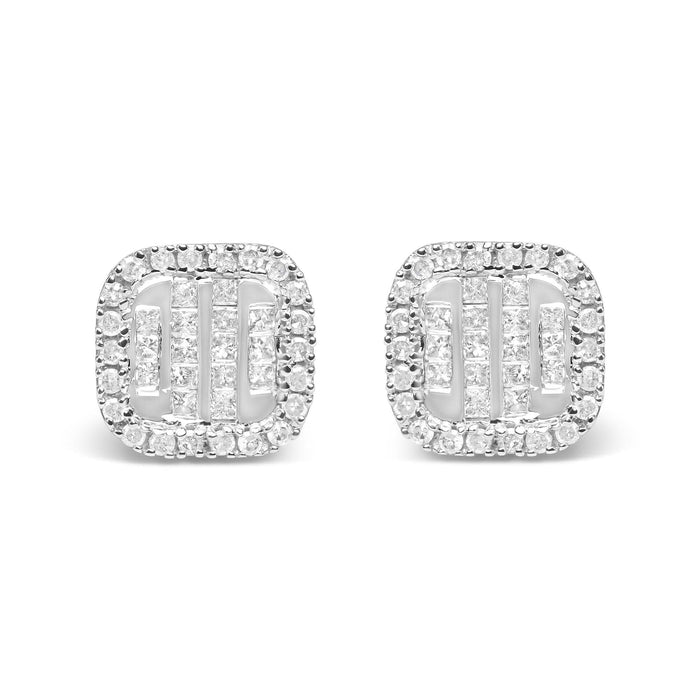 10K White Gold Invisible Set 1/2 Cttw Diamond Composite and Halo Stud Earrings (H-I Color, I1-I2 Clarity)