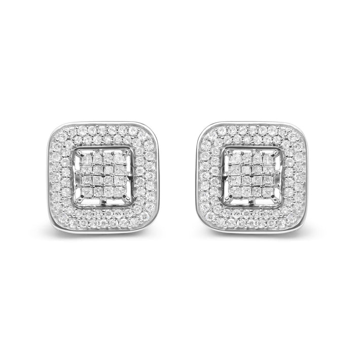 10K White Gold 1.0 Cttw Round and Princess Cut Diamond Composite Open Halo Stud Earrings (H-I Color, SI1-SI2 Clarity)
