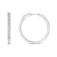 14K White Gold 1.0 Cttw Princess Diamond Inside Out Hoop Earrings (H-I Color, I1-I2 Clarity) - 23 MM