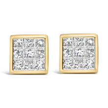 14K Yellow Gold 1.0 Cttw Princess Cut Diamond Composite Stud Earrings with Screw Backs (J-K Color, SI1-SI2 Clarity)-0