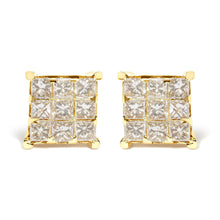 14K Yellow Gold 1 1/2 Cttw Invisible Set Princess-Cut Diamond 9 Stone Square Stud Earrings (J-K Color, SI2-I1 Clarity)-0