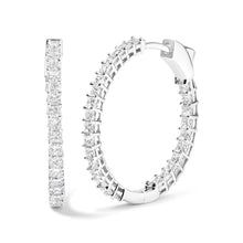 14K White Gold Natural Princess Cut Diamond Inside Out Hoop Earrings (G-H Color, SI2-I1 Clarity)-1