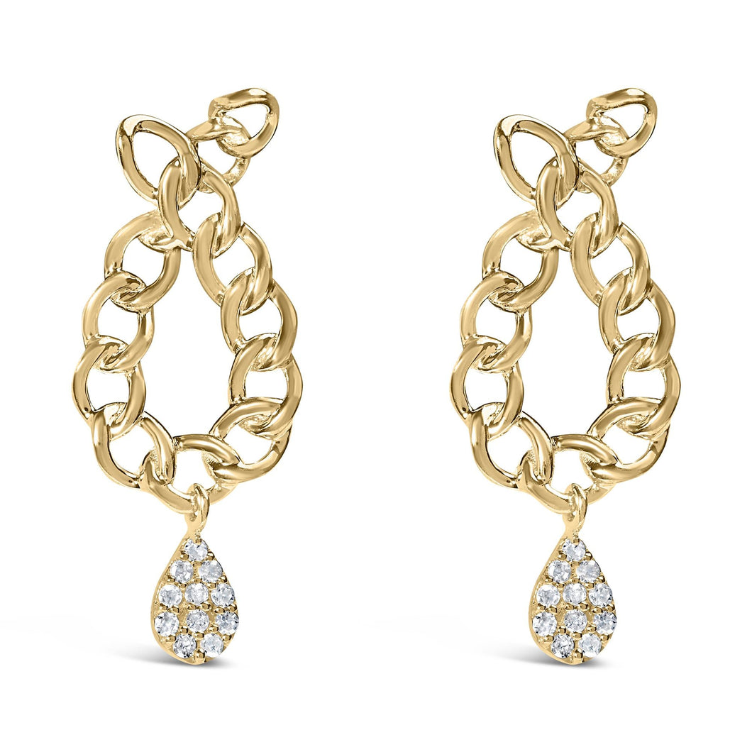 14K Yellow Gold Plated .925 Sterling Silver 1/10 Cttw Diamond Chain Link Teardrop Dangle Earrings (H-I Color, I1-I2 Clarity)-0