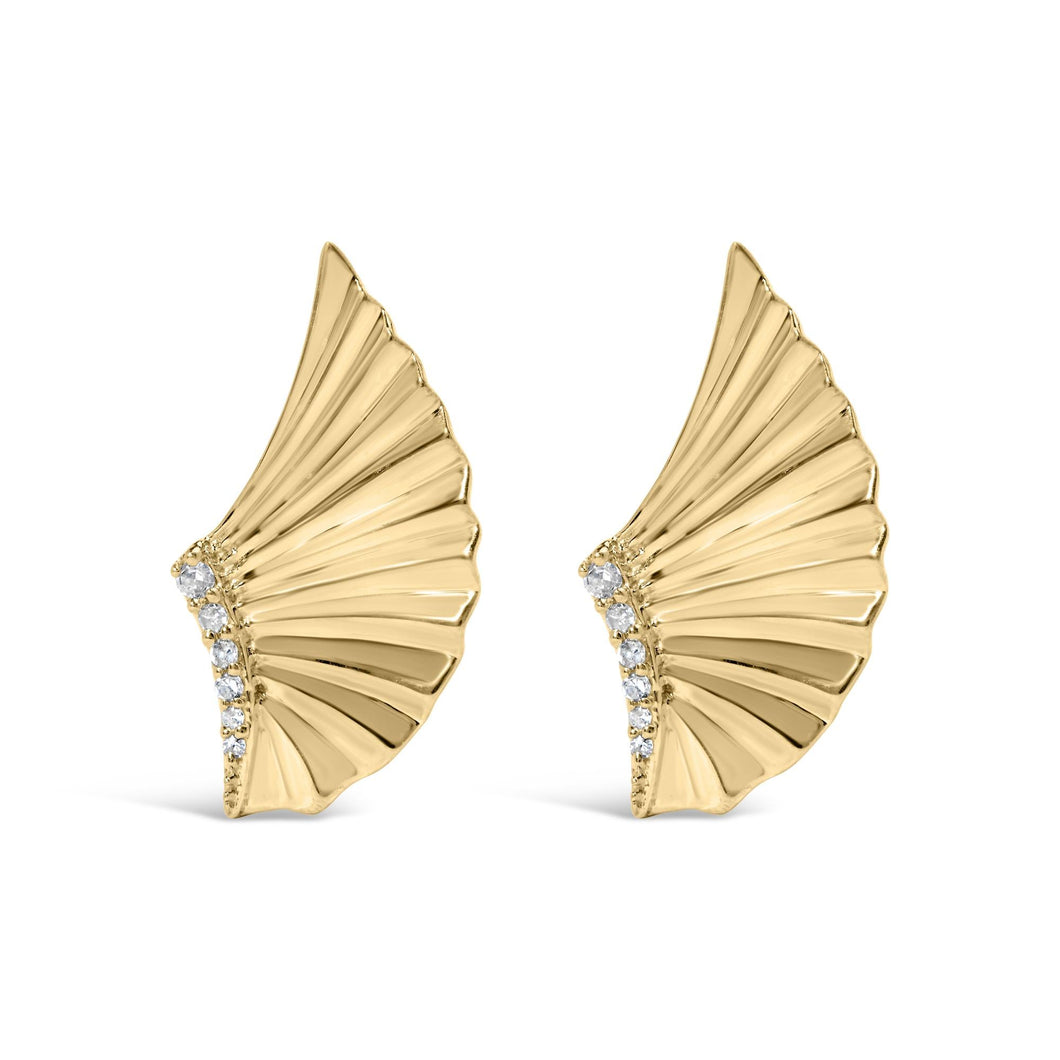 14K Yellow Gold Plated .925 Sterling Silver Diamond Accent Fan Wing Stud Earrings (H-I Color, I1-I2 Clarity)-0