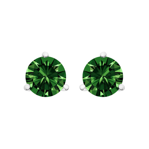 14K White Gold 1 1/2 Cttw 3-Prong Martini Set Brilliant Round-Cut Solitaire Lab Grown Green Diamond Screwback Stud Earrings (Green Color, VS2-SI1 Clarity)-0