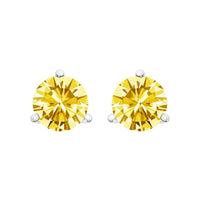 14K Gold 3-Prong Martini Set Yellow Lab Grown Diamond Solitaire Stud Earrings