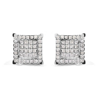 10K White Gold 1 1/4 Cttw Princess Diamond Composite Double Square and Halo Stud Earrings (I-J Color, I1-I2 Clarity)