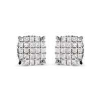 10K White Gold 3/4 Cttw Princess Diamond Composite Cushion Shape Stud Earrings (I-J Color, I1-I2 Clarity)