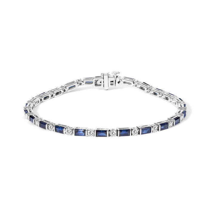 14K White Gold 1 1/10 Cttw Diamond and Blue Sapphire Alternating Link Tennis Bracelet (I-J Color, SI2-I1 Clarity) - 7