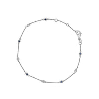14K White Gold Alternating Blue Sapphire and White Diamond Bezel Station Chain Bracelet (I-J Color, SI2-I1 Clarity) - 8