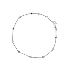 14K White Gold Alternating Blue Sapphire and White Diamond Bezel Station Chain Bracelet (I-J Color, SI2-I1 Clarity) - 8" Inches-0