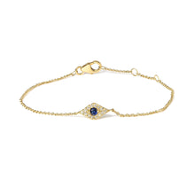 10K Yellow Gold Blue Sapphire and Diamond Accent Evil Eye Station Link Bracelet  (H-I Color, I1-I2 Clarity) - Size 7"-0