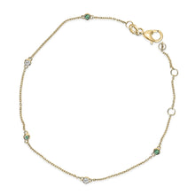 14K Yellow Gold Alternating Green Emerald and Diamond Bezel Station Chain Bracelet - Size 7.5 inch-0
