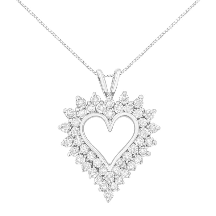 .925 Sterling Silver 3.00 Cttw Round Cut Diamond Cluster Heart 18