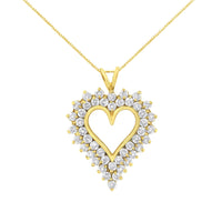 14K Yellow Gold .925 Sterling Silver 4 cttw Round-cut Diamond Cluster Heart Pendant Necklace (K-L Color, I1-I2 Clarity)