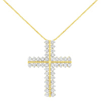 10K Yellow Gold 4.0 Cttw Diamond Two Row Cross 18
