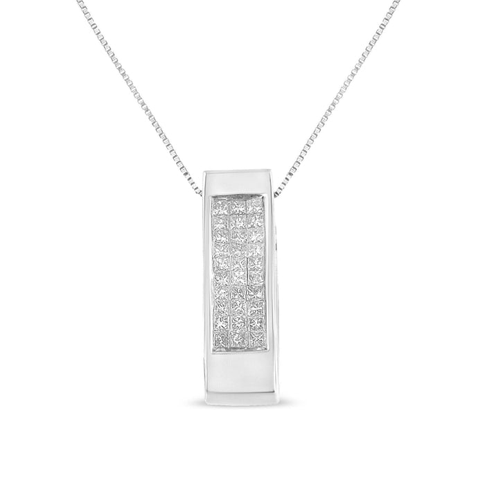 14K Gold 1/2 Cttw Invisible Set Princess Cut Diamond Vertical Bar Block Pendant 18
