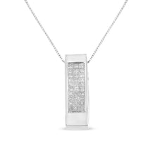 14K Gold 1/2 Cttw Invisible Set Princess Cut Diamond Vertical Bar Block Pendant 18" Necklace (H-I Color, SI2-I1 Clarity)-0
