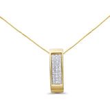 14K Gold 1/2 Cttw Invisible Set Princess Cut Diamond Vertical Bar Block Pendant 18