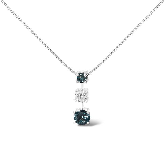 14K White Gold 1 1/2 Cttw Treated Blue and White Diamond 3-Stone 18