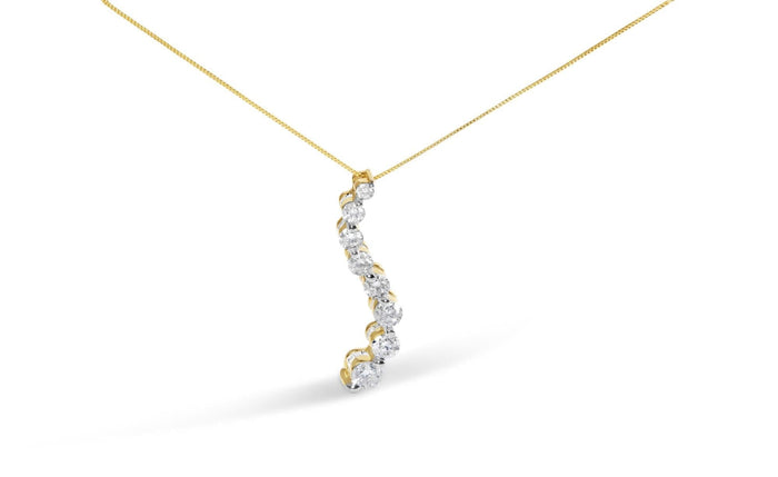 AGS Certified 14k Yellow Gold 3.0 Cttw Baguette and Brilliant Round-Cut Diamond Journey 18