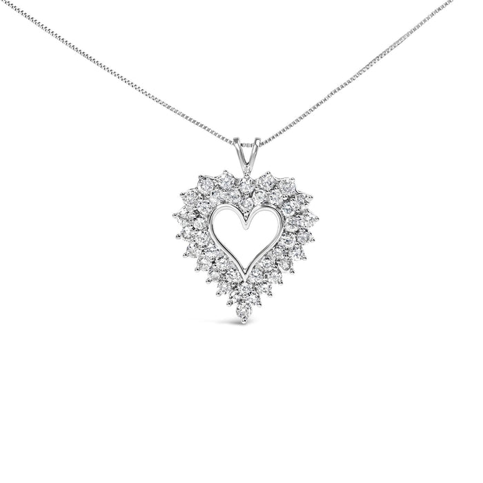 925 Sterling Silver 4.0 Cttw Diamond Two Row Open Heart 18
