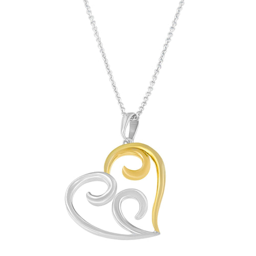 10K Yellow Gold Over .925 Sterling Silver Open Heart with Swirls 18