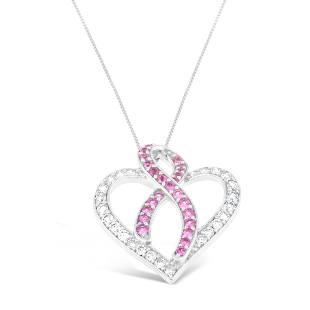 14K White Gold 1ct. TGW Diamond And Pink Sapphire Gemstone Pendant Necklace (G-H, SI2-I1)-0