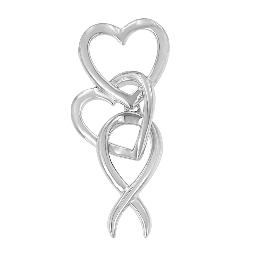.925 Sterling Silver Double-Heart & Awareness Ribbon Linked Pendant Necklace-0