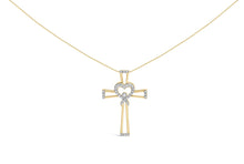 14K Yellow Gold Plated .925 Sterling Silver 1/6 Cttw Diamond Interlocking Heart and Ribbon Cross Pendant Necklace (H-I Color, I2-I3 Clarity) - 18" Inches-0