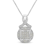 .925 Sterling Silver 1/3 cttw Diamond Ribbon and Circle Cluster 18