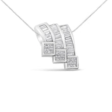 14K White Gold 1 1/2 Cttw Invisible Set Princess and Channel Set Baguette-cut Diamond Triple Curve Pendant Necklace (G-H Color, SI1-SI2 Clarity) - NO CHAIN INCLUDED-0