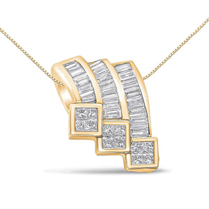 14K White Gold 1 1/2 Cttw Invisible Set Princess and Channel Set Baguette-cut Diamond Triple Curve Pendant Necklace (G-H Color, SI1-SI2 Clarity) - NO CHAIN INCLUDED-1